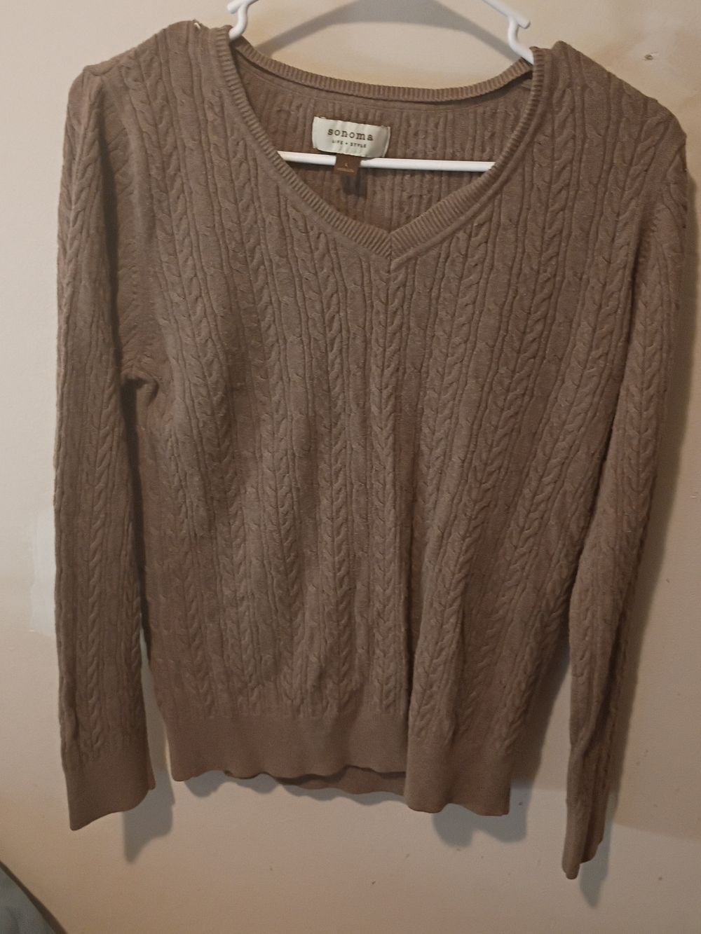 Sonoma Men's Cable-Knit V-Neck Sweater - Taupe